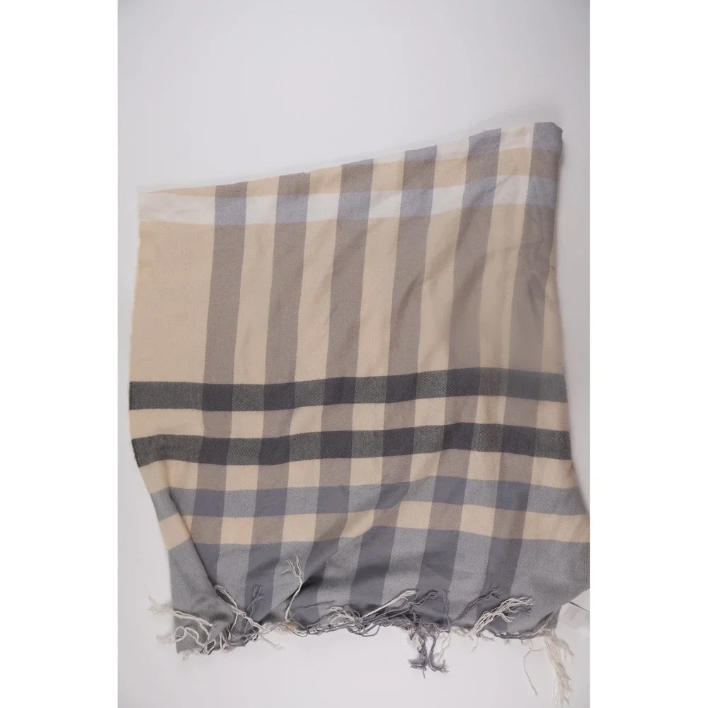 H&M‎ Scarf Plaid Oversized Wrap OS Beige Grey